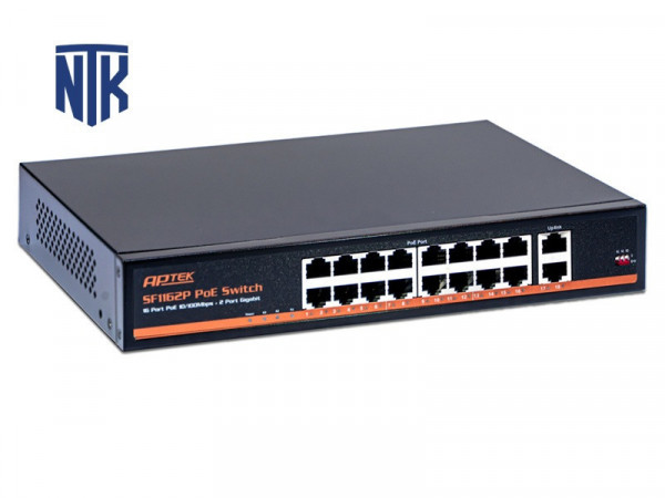 Switch PoE 16 Port Aptek SF1162P | 2x Uplink | 12Gbps | 250W | 250m