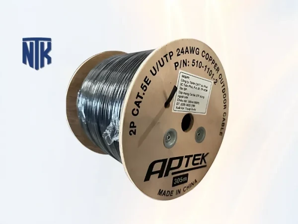 Dây mạng ngoài trời Cat5e U/UTP Aptek (510-1101-2) | Copper · 24AWG | Vỏ PE · Màu đen | PoE 802.3at | 305m