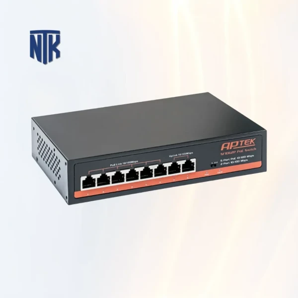 Switch PoE 6 Port Aptek SF1062P | 2 Port Uplink | 30W/78W | CCTV Mode/250m/10Mbps