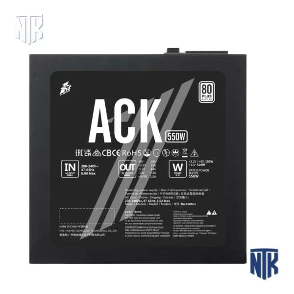 Nguồn 550W 1StPlayer ACK Standard (HA-550AC1) | 80 PLUS · Active PFC | 1x 24PIN Mainboard · 1x P8 (4+4) CPU · 1x P8 (6+2) VGA · 2x Dây IDE + SATA + SATA