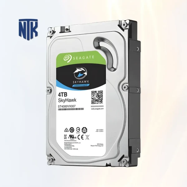 Ổ cứng Camera HDD 4TB Seagate Skyhawk (ST4000VX007) | SATA III 6Gb/s · 190 MB/s · 64 MB Cache · 180 TBW | ImagePerfect Firmware · 24/7 · DVR/NVR · 64 camera HD