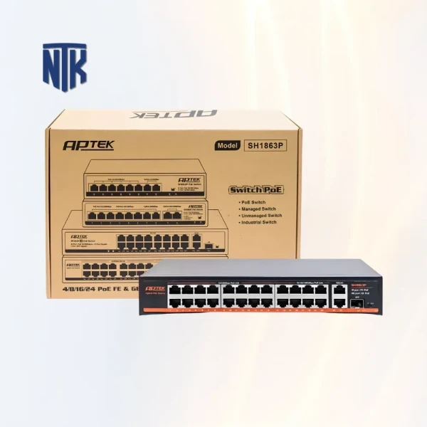 Switch PoE 6 Port APTEK SH1863P | 2 Port Uplink | 18 Port Fast Ethernet PoE |  30W/400W | CCTV Mode/250m/10Mbps