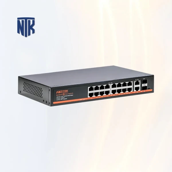 Switch PoE 16 Port Aptek SG1164P | 2 Port SFP Uplink | 30W/250W | VLAN/chống sét 4kV/ AC 100 ~ 240V