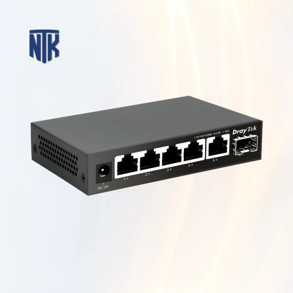 Switch 5 Port Draytek VigorSwitch Q60x | 5x RJ45 2.5GbE · 1x SFP+ 10Gbps · 45 Gbps | Unmanaged · Fanless · 4.85 W · Vỏ kim loại