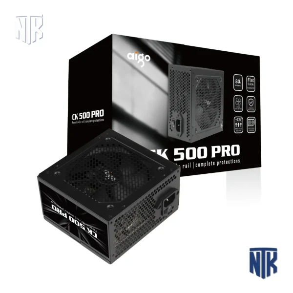 Nguồn máy tính AIGO CK500PRO | 500W | 80+ Efficiency | Cáp đen dẹt | ATX PSU