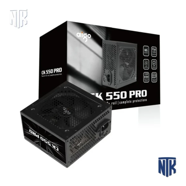 Nguồn máy tính AIGO CK550PRO | 550W | 80+ Efficiency | ATX | Cáp đen dẹt