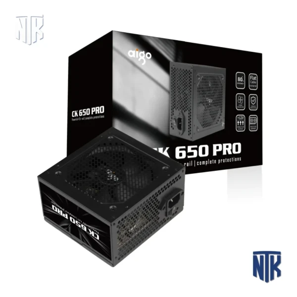 Nguồn máy tính AIGO CK650XPRO | 650W | APFC | 85+ Efficiency | Cáp đen dẹt