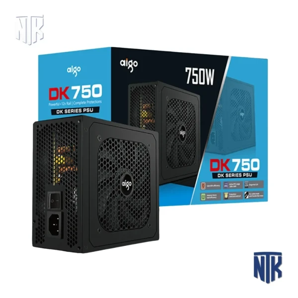 Nguồn máy tính AIGO DK750 | 750W | APFC | 85+ Efficiency | Dual CPU | Cáp dẹp | ATX
