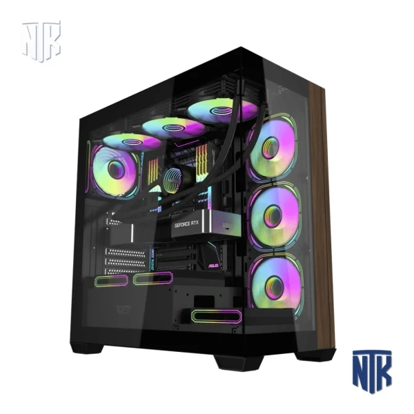Vỏ case DarkFlash DS900W Black | ATX | Kính 270° | Mặt gỗ | Type-C | Tản 360mm