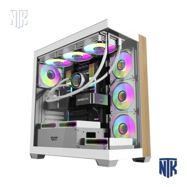 Vỏ case DarkFlash DS900W White | ATX | Kính 270° | Mặt gỗ | Type-C | Tản 360mm