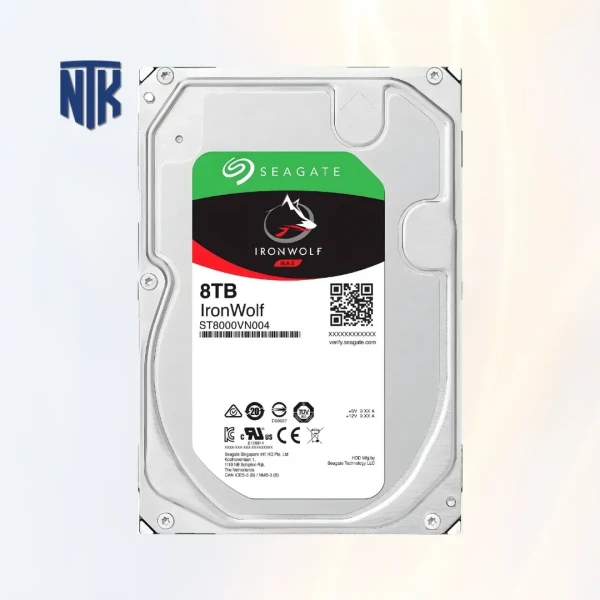 Ổ cứng NAS HDD 8TB Seagate Ironwolf (ST8000VN004) | 3.5 inch · SATA III (6Gb/s) · 7200rpm · 256MB Cache · Workload 180TB/năm