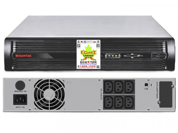 Bộ lưu điện UPS Online Santak Rack 1K | 1kVA / 0.9kW / 0ms | Rack 2U | PF 0.98 | 12VDC / ~ 4.5 phút | USB / Winpower