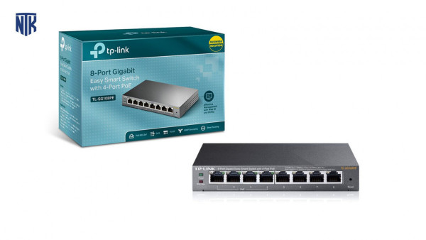 Switch TP-Link TL-SG108PE (Gigabit (1000Mbps)/ 8 Cổng/ Smart Switch/ 4 cổng PoE/ Vỏ Thép)