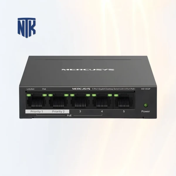 Switch 4 Port PoE+ Mercusys MS105GP | 5 Cổng Gigabit | 30W/65W | 250m | Vỏ Kim Loại