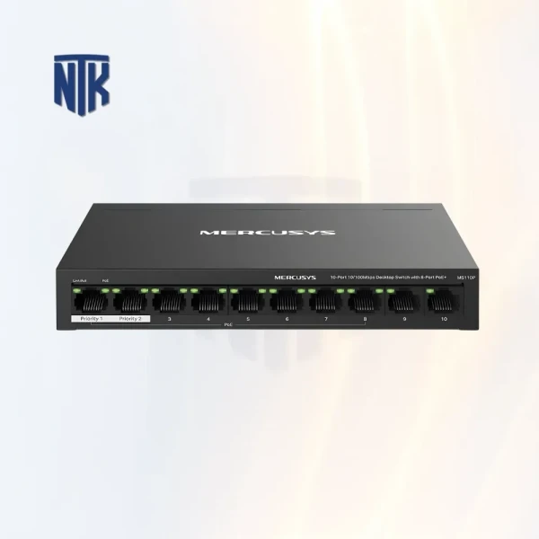 Switch PoE+ 8 Port Mercusys MS110P | 2 Port Uplink | 30W/65W/250m | Vỏ kim loại