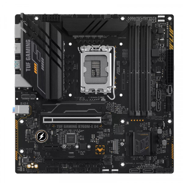 Bo mạch chủ Asus TUF GAMING B760M-E D4 | LGA1700 · 4× DDR4 · M.2 PCIe 4.0 · M.2 Key-E | HDMI 2.1 · DisplayPort 1.4 · 2.5Gb LAN · USB 3.2 Gen 2 · 7.1 Audio | mATX