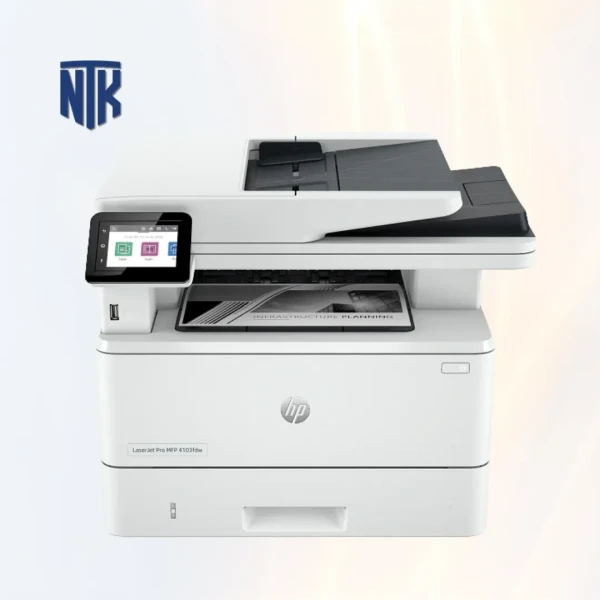 Máy in Laser trắng đen HP LaserJet Pro MFP 4103fdw (2Z629A) | In (1200 × 1200dpi / Auto Duplex ) · Scan (1200 dpi) · Copy (600 × 600 dpi) · Fax | 512MB · 1200MHz · USB 2.0 · LAN Gigabit · Wifi · Wifi Direct | Cảm ứng màu 2.7 inch
