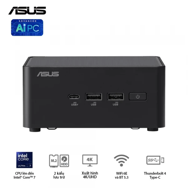 Máy tính Mini PC Asus NUC 14 Pro NUC14RVHI3 | Core 3-100U | DDR5 5600Mhz | NVMe SSD | Wifi 6E | Bluetooth 5.3