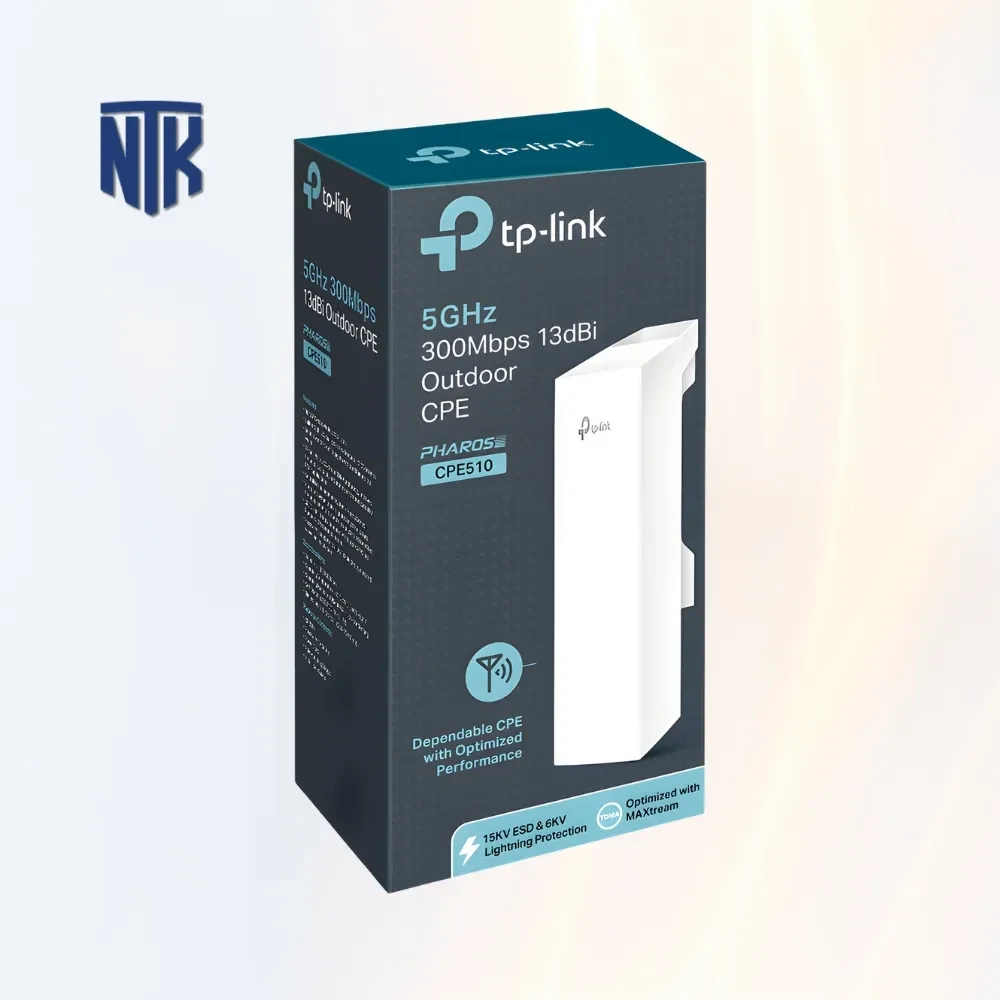 Bộ thu phát WiFi ngoài trời TP-Link CPE510 | 13dBi/15Km | WiFi 4/300Mbps/5GHz | IPX5/Chống sét 6KV